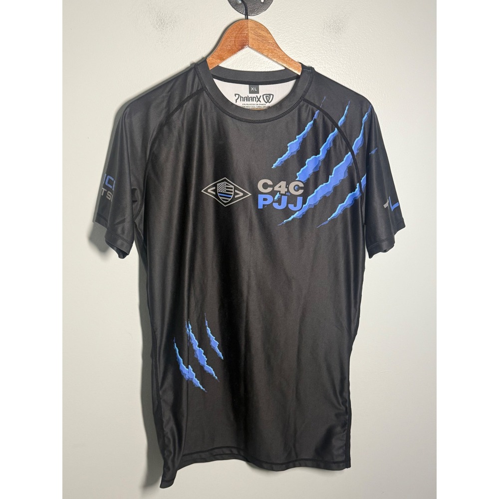 Phalanx C4C PJJ Rash Guard Mens XL Black Blue Line BJJ MMA Compression Shirt